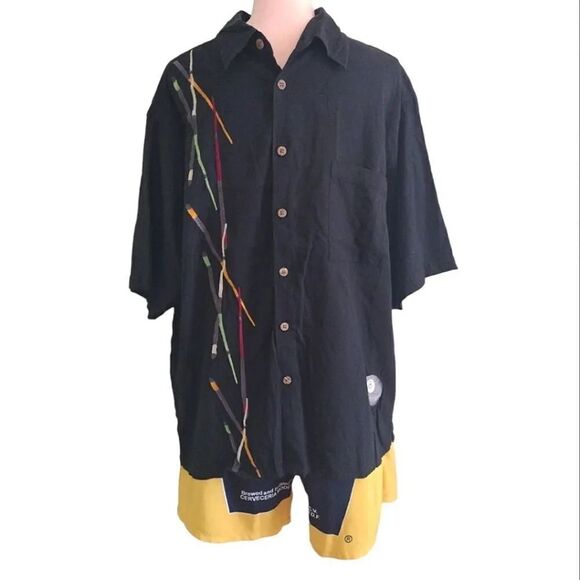 VTG Caribbean Pineapple Black Billiards Silk Blend Button Up Shirt Men's XL - Picture 4 of 15